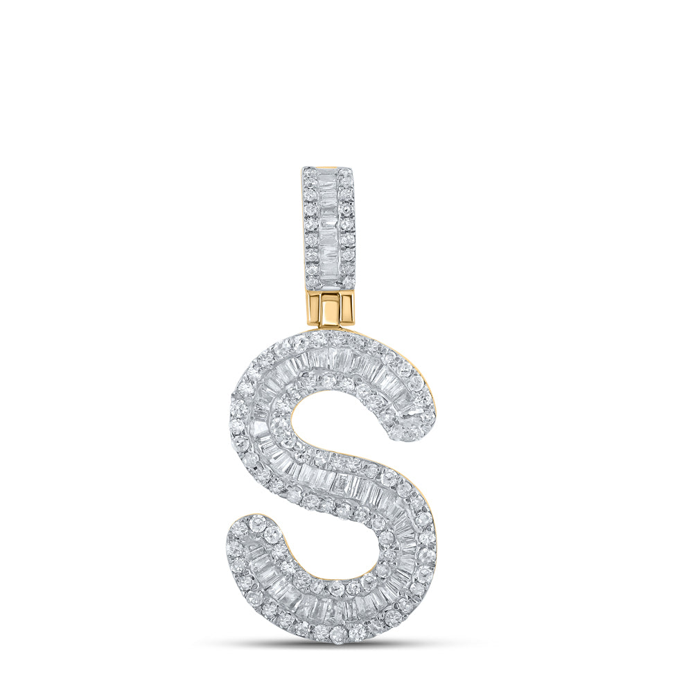 0.49 Ctw Natural Diamond Baguette Initial letter S Pendant in 10k Yellow Gold