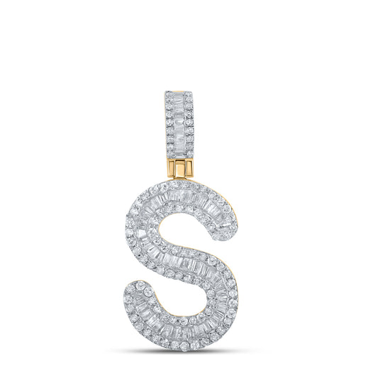 0.49 Ctw Natural Diamond Baguette Initial letter S Pendant in 10k Yellow Gold