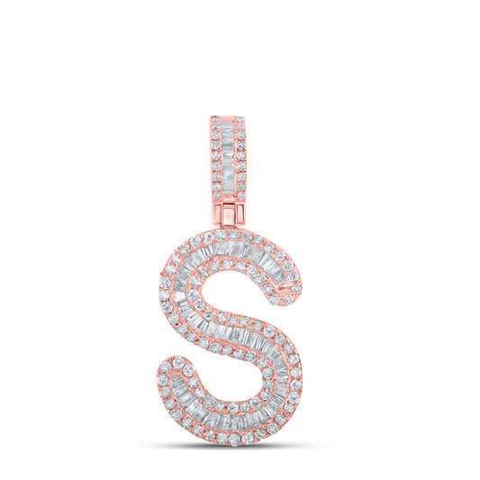 0.49 Ctw Natural Diamond Baguette Initial letter S Pendant in 10k Rose Gold