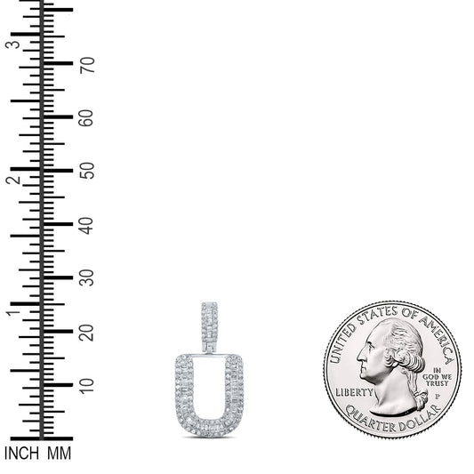 0.44 Ctw Natural Diamond Baguette Initial letter U Pendant in 10k White Gold