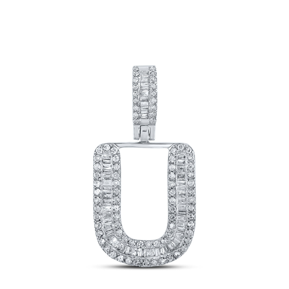 0.44 Ctw Natural Diamond Baguette Initial letter U Pendant in 10k White Gold