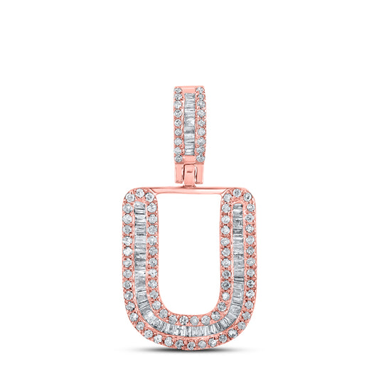 0.44 Ctw Natural Diamond Baguette Initial letter U Pendant in 10k Rose Gold