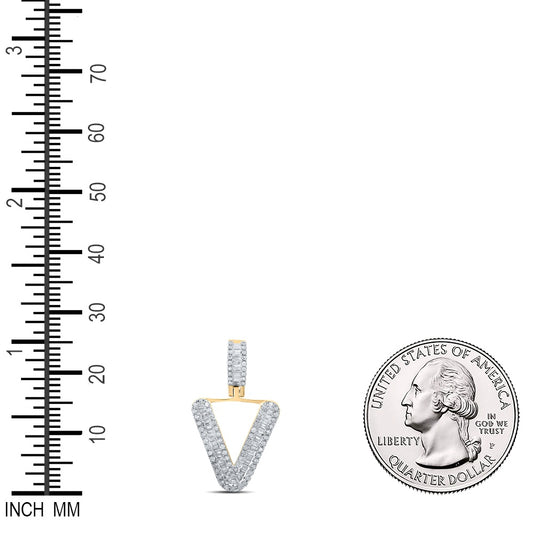 0.39 Ctw Natural Diamond Baguette Initial letter V Pendant in 10k Yellow Gold