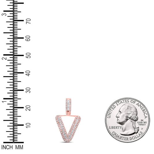 0.39 Ctw Natural Diamond Baguette Initial letter V Pendant in 10k Rose Gold