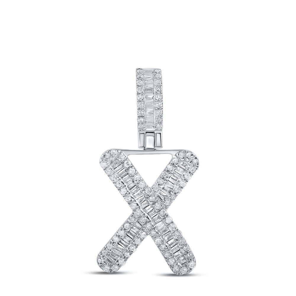0.4 Ctw Natural Diamond Baguette Initial letter X Pendant in 10k White Gold