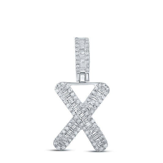 0.4 Ctw Natural Diamond Baguette Initial letter X Pendant in 10k White Gold