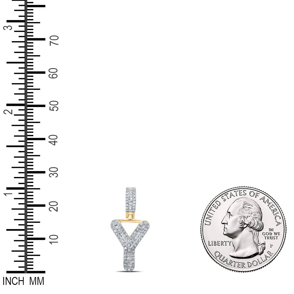 0.33 Ctw Natural Diamond Baguette Initial letter Y Pendant in 10k Yellow Gold