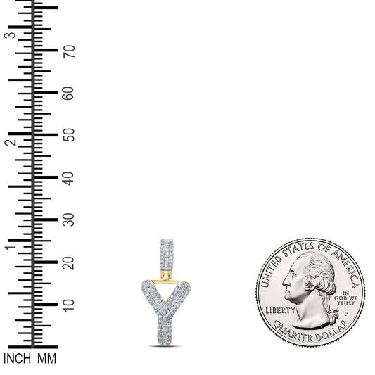 0.33 Ctw Natural Diamond Baguette Initial letter Y Pendant in 10k Yellow Gold