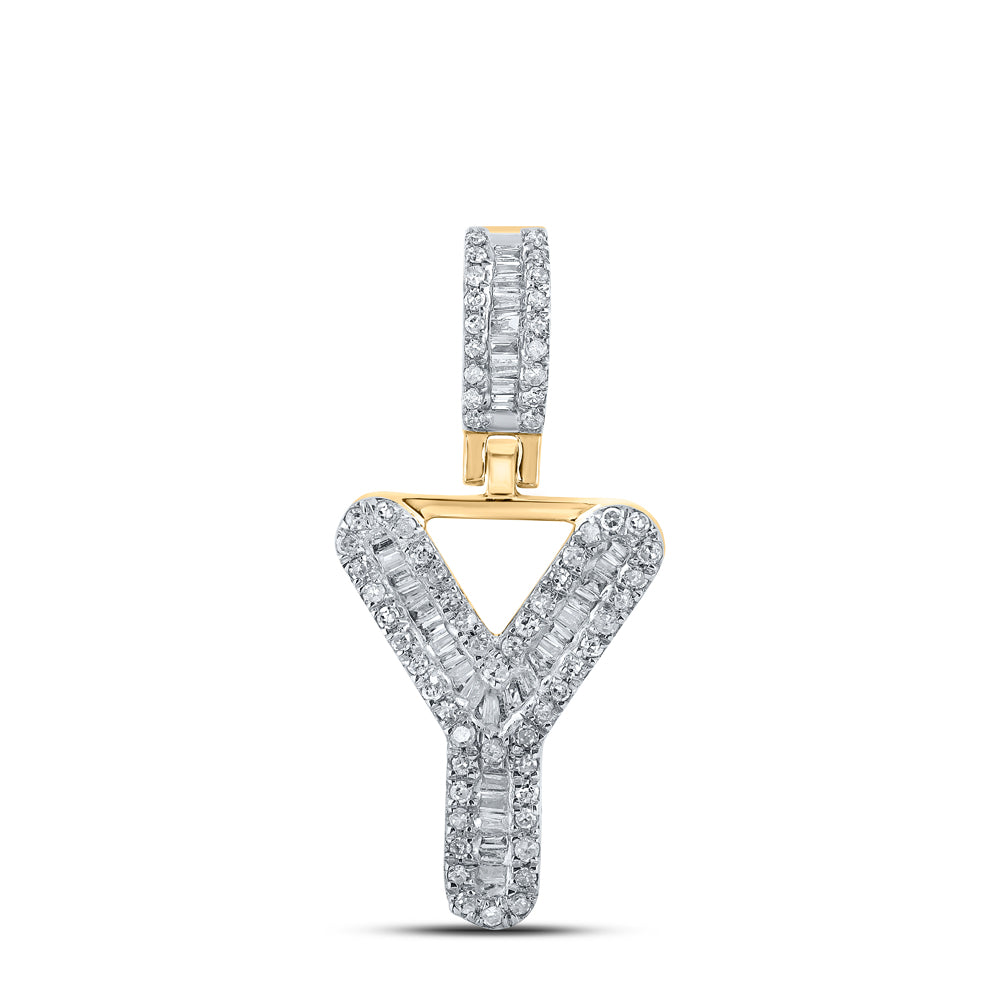 0.33 Ctw Natural Diamond Baguette Initial letter Y Pendant in 10k Yellow Gold