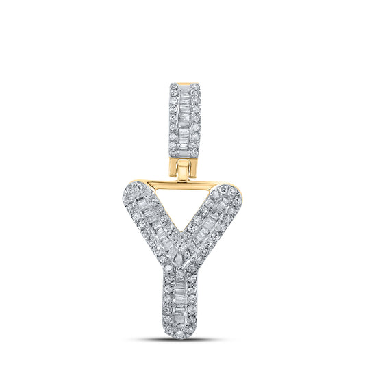 0.33 Ctw Natural Diamond Baguette Initial letter Y Pendant in 10k Yellow Gold