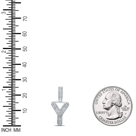 0.33 Ctw Natural Diamond Baguette Initial letter Y Pendant in 10k White Gold