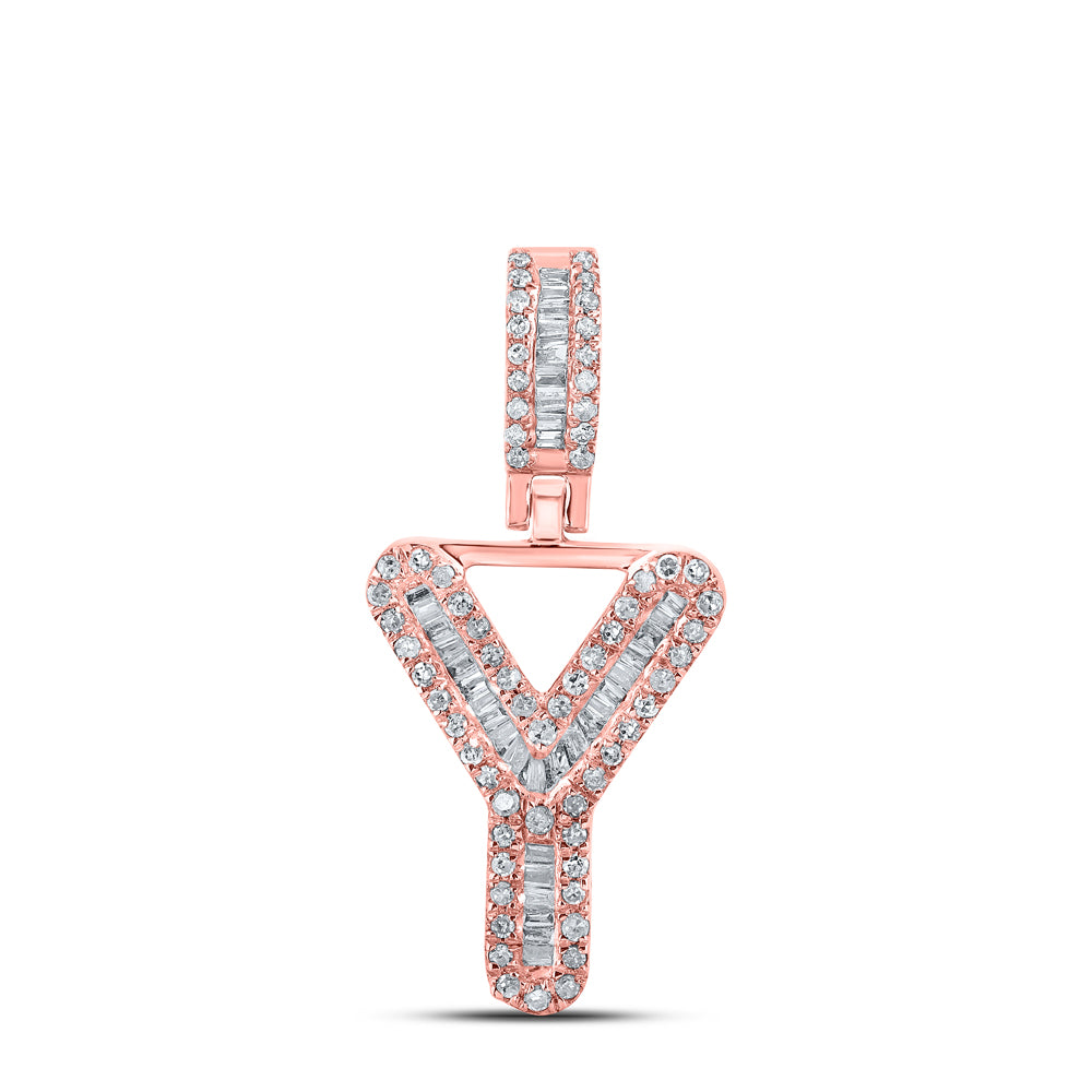 0.33 Ctw Natural Diamond Baguette Initial letter Y Pendant in 10k Rose Gold