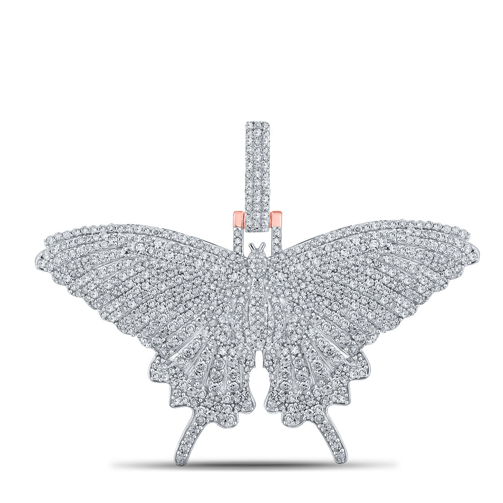2.74 Ctw Natural Diamond Cluster Hiphop Butterfly Pendant in 14k Rose Gold