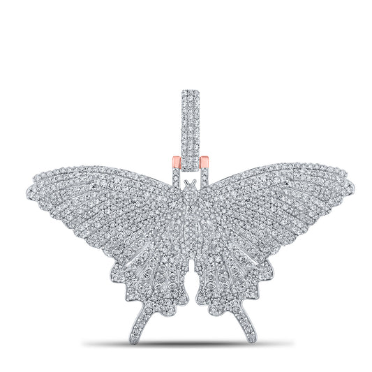 2.74 Ctw Natural Diamond Cluster Hiphop Butterfly Pendant in 14k Rose Gold