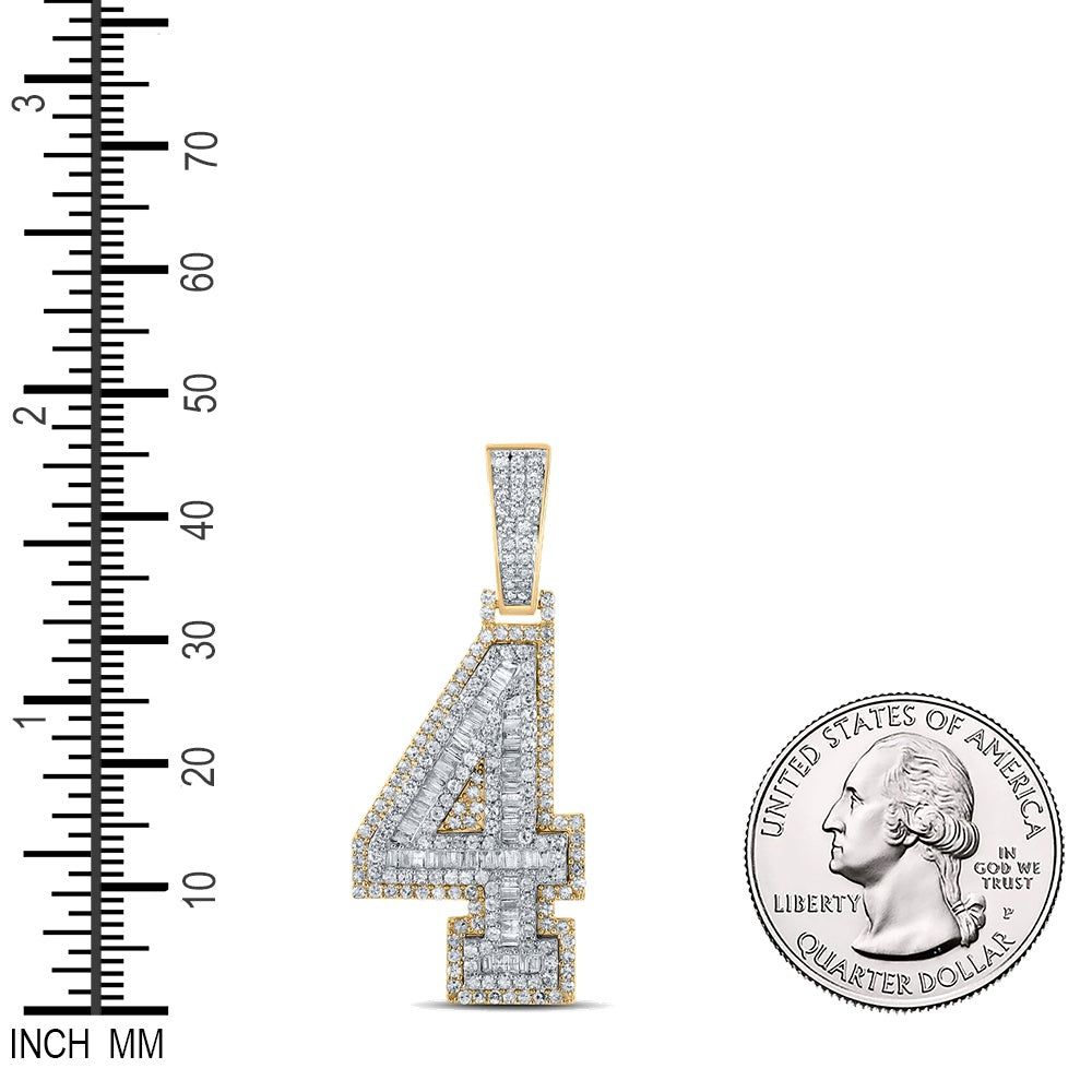 1.53 Ctw Natural Diamond Block Number Four 4 Pendant in 10k Two-tone Gold