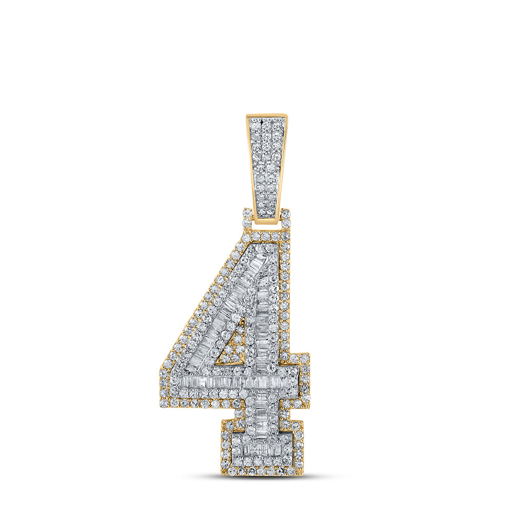1.53 Ctw Natural Diamond Block Number Four 4 Pendant in 10k Two-tone Gold