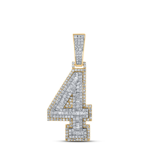 1.53 Ctw Natural Diamond Block Number Four 4 Pendant in 10k Two-tone Gold