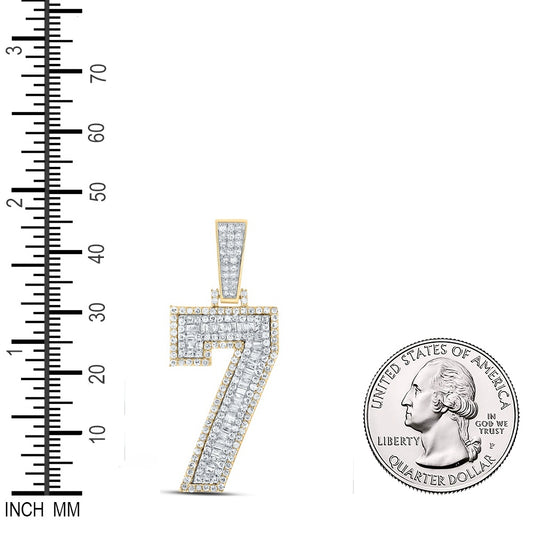 1.32 Ctw Natural Diamond Block Number Seven 7 Pendant in 10k Two-tone Gold