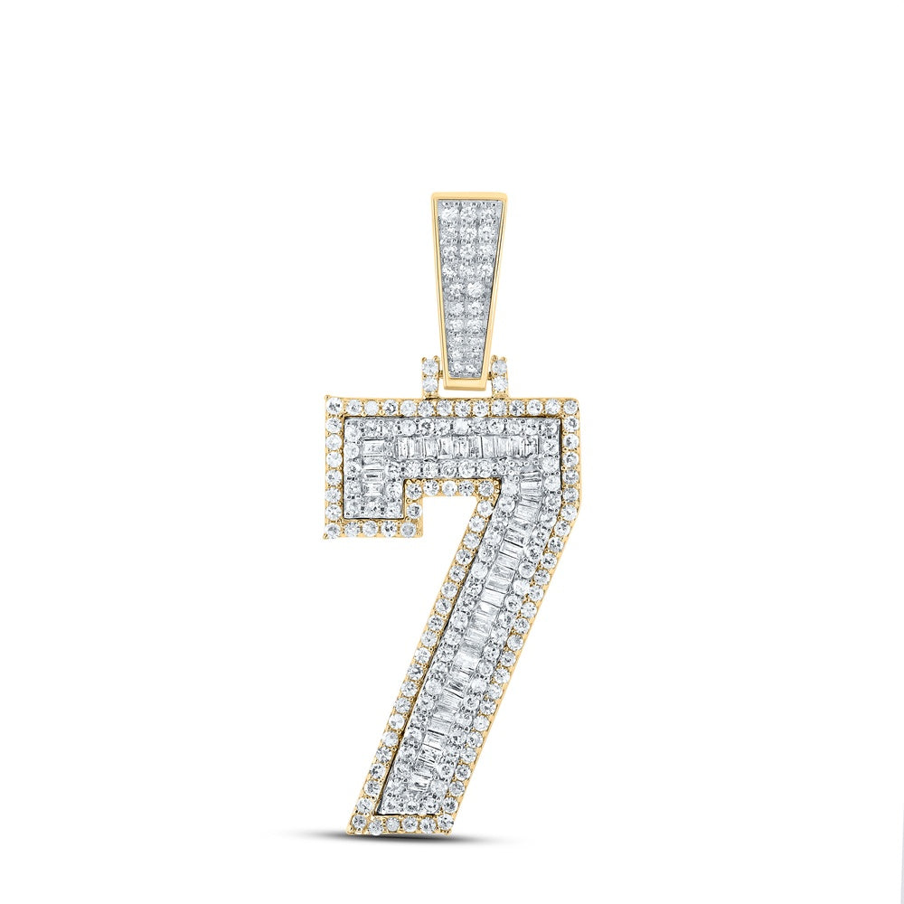 1.32 Ctw Natural Diamond Block Number Seven 7 Pendant in 10k Two-tone Gold