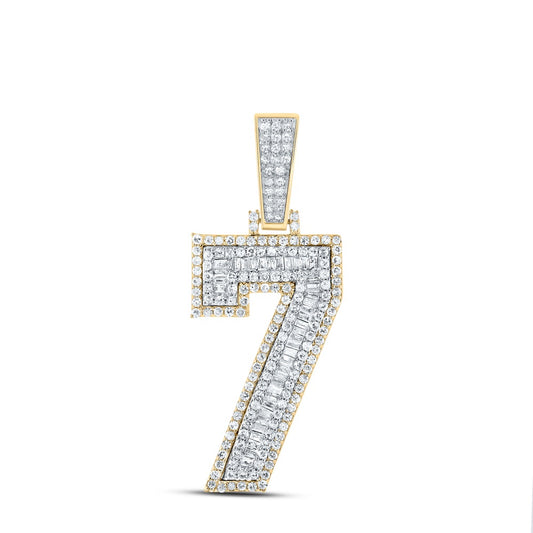 1.32 Ctw Natural Diamond Block Number Seven 7 Pendant in 10k Two-tone Gold