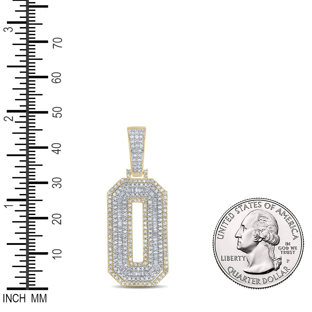 1.71 Ctw Natural Diamond Block Number Zero 0 Pendant in 10k Two-tone Gold