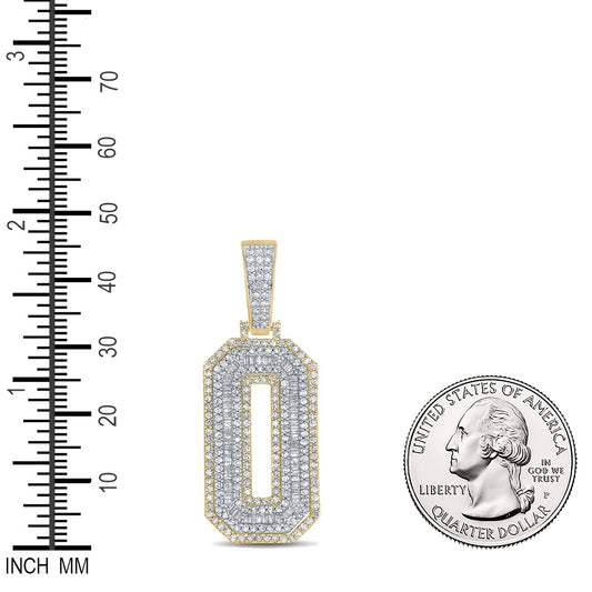 1.71 Ctw Natural Diamond Block Number Zero 0 Pendant in 10k Two-tone Gold