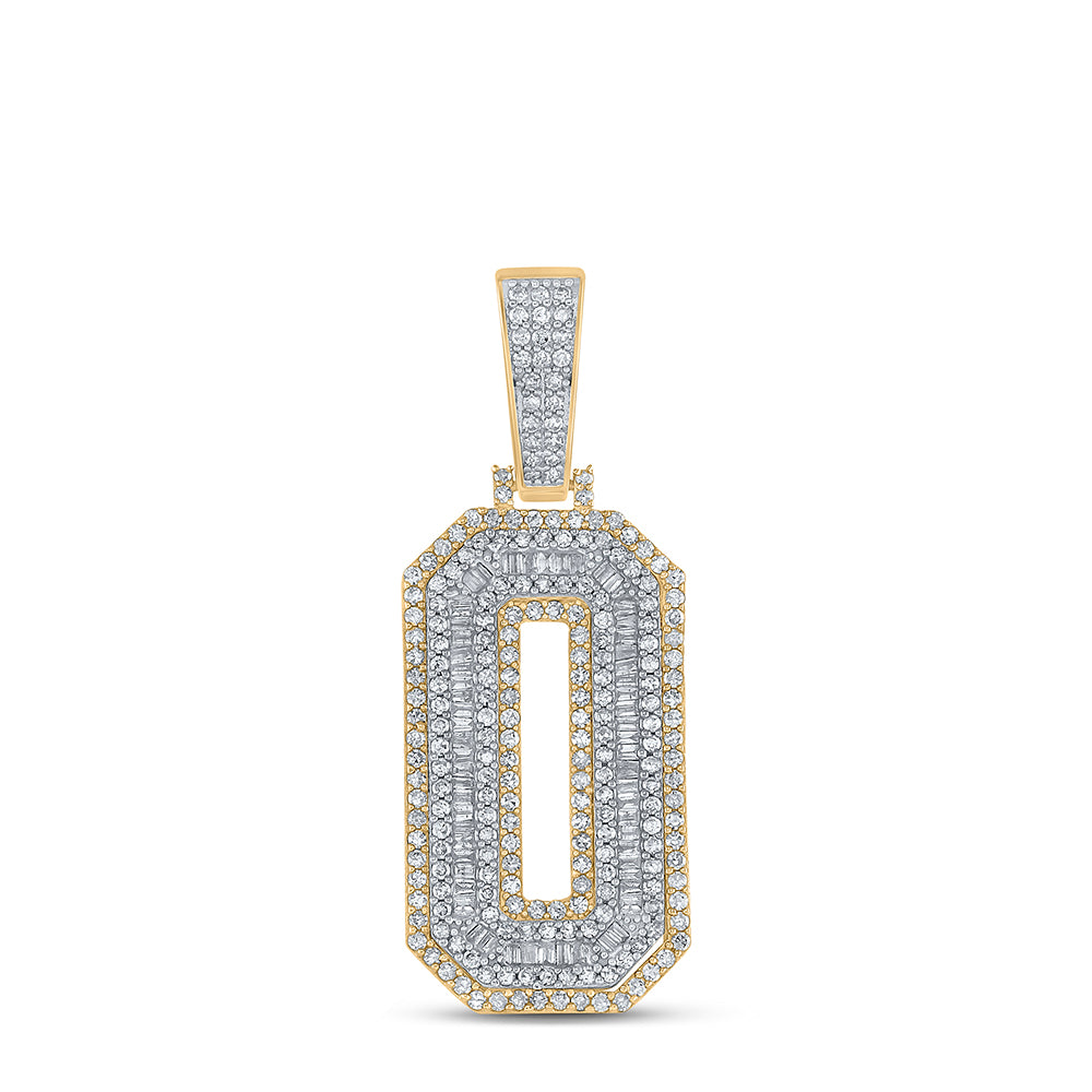 1.71 Ctw Natural Diamond Block Number Zero 0 Pendant in 10k Two-tone Gold