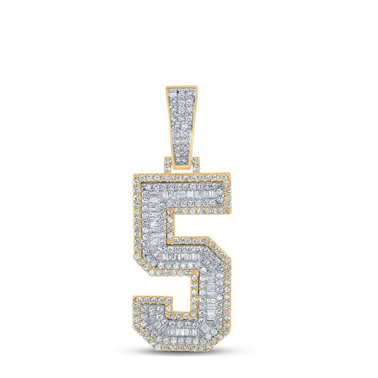 1.62 Ctw Natural Diamond Block Number Five 5 Pendant in 10k Two-tone Gold