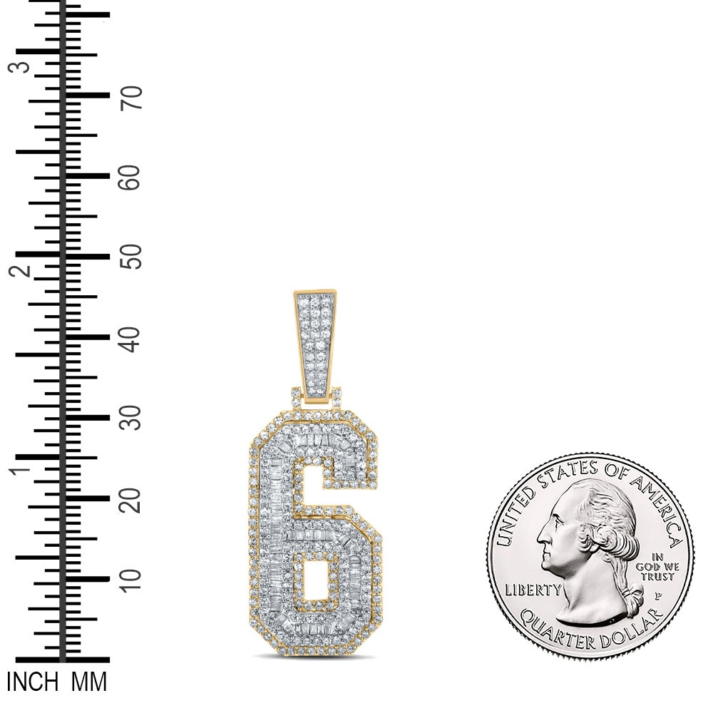 1.63 Ctw Natural Diamond Block Number Six 6 Pendant in 10k Two-tone Gold