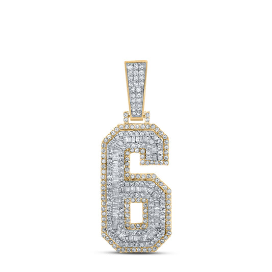 1.63 Ctw Natural Diamond Block Number Six 6 Pendant in 10k Two-tone Gold