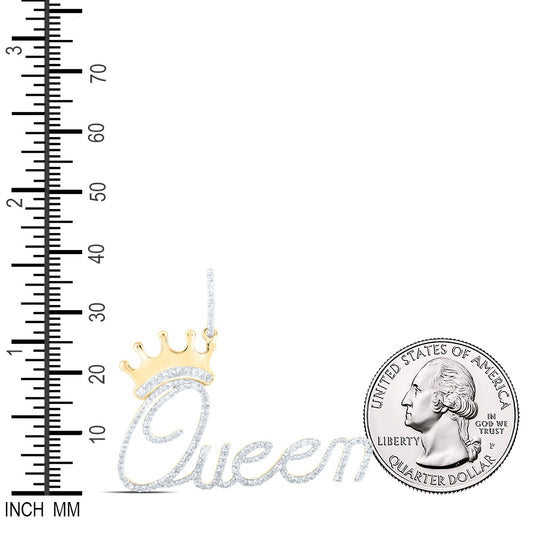 0.8 Ctw Natural Diamond Queen Crown Script Hiphop Pendant in 10k Yellow Gold