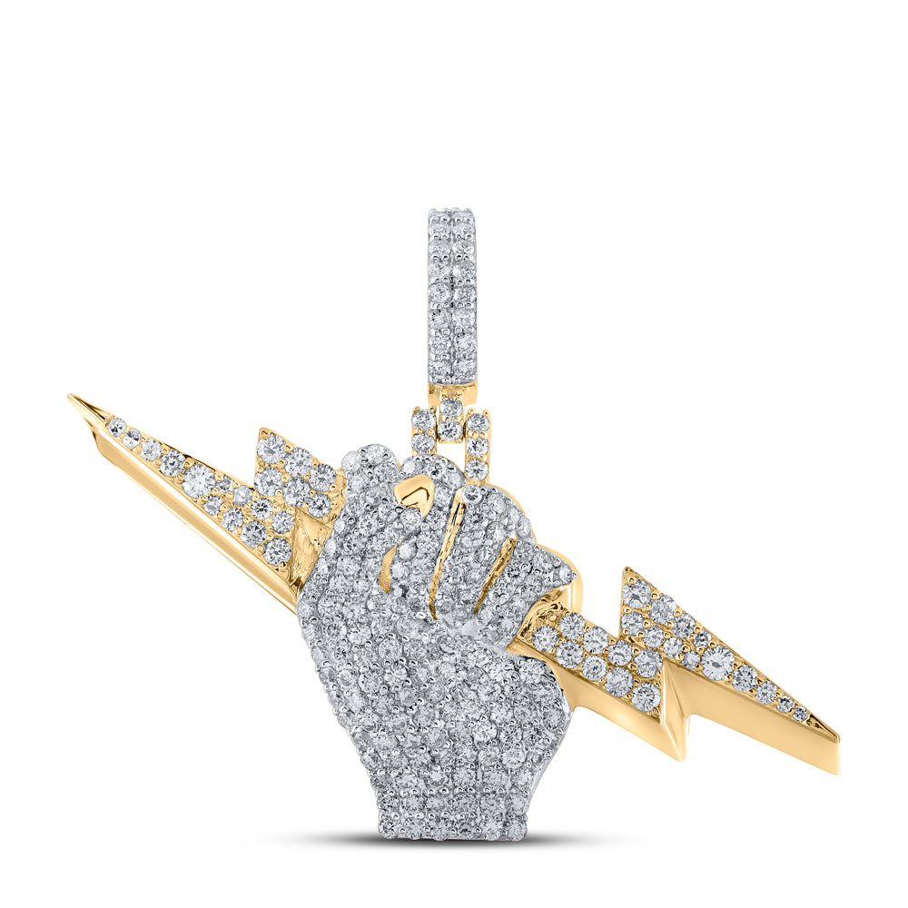 2.4 Ctw Natural Diamond Hiphop Clenched Fist Holding a Lightning Bolt Pendant in 10k Yellow Gold