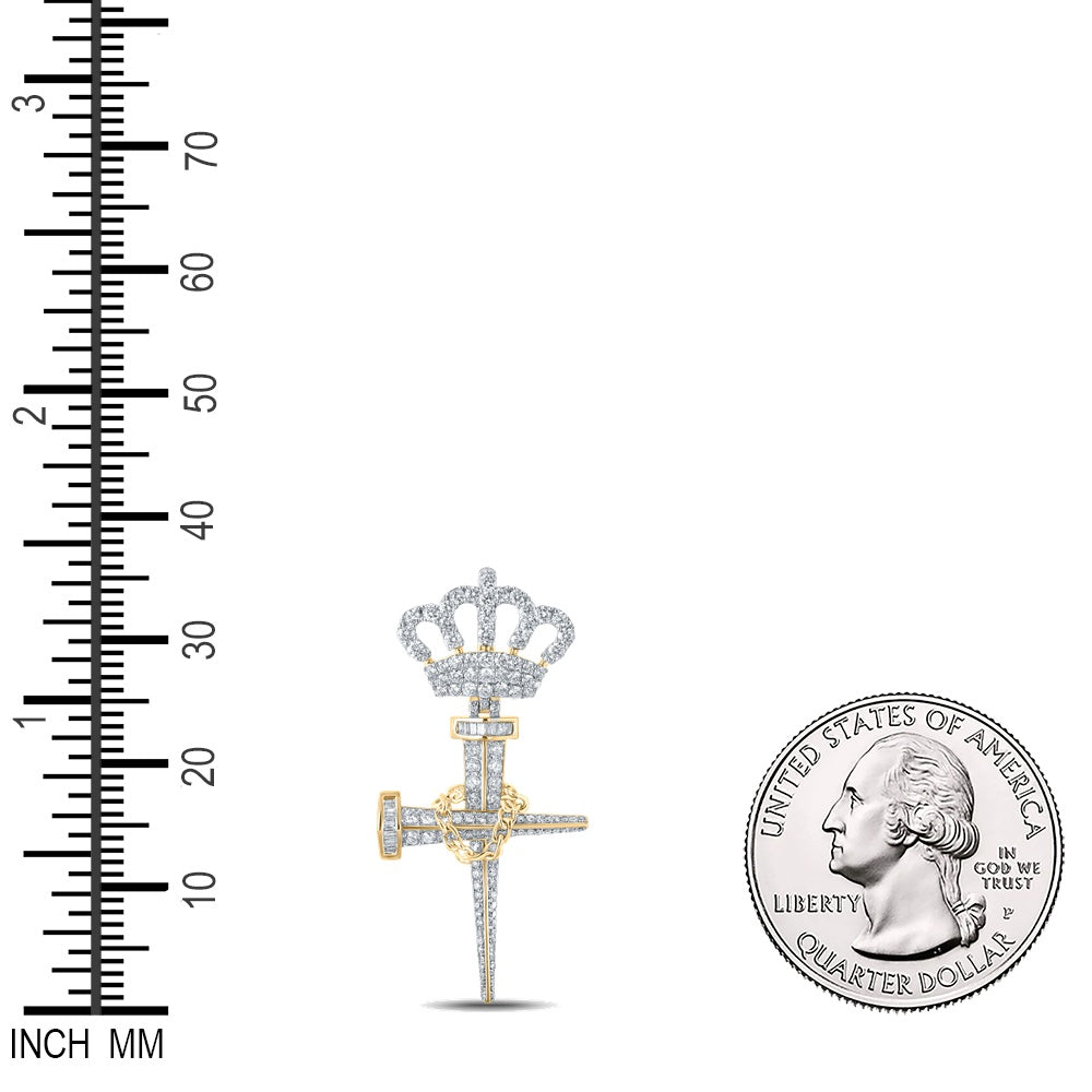 2.98 Ctw Natural Diamond Nail Cross Crown Pendant in 10k Yellow Gold
