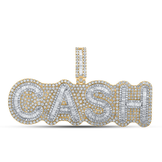 7.34 Ctw Natural Diamond Cash Nameplate Pendant in 10k Two-tone Gold