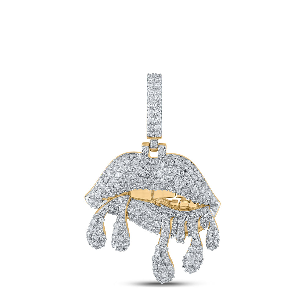 3.2 Ctw Natural Diamond Dripping Lips  Pendant in 10k Yellow Gold