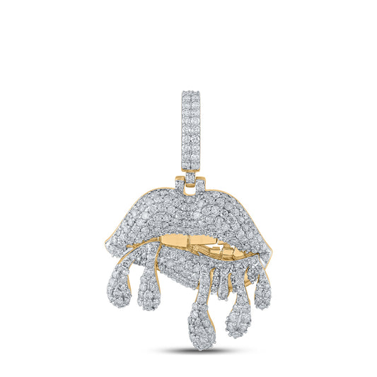 3.2 Ctw Natural Diamond Dripping Lips  Pendant in 10k Yellow Gold