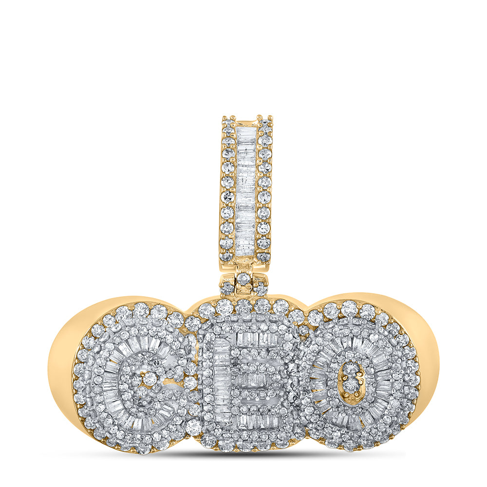 3.05 Ctw Natural Diamond Hiphop Nameplate CEO Pendant in 10k Two-tone Gold