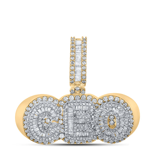 3.05 Ctw Natural Diamond Hiphop Nameplate CEO Pendant in 10k Two-tone Gold