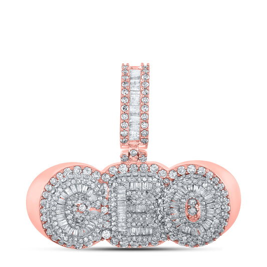 3.05 Ctw Natural Diamond Hiphop Nameplate CEO Pendant in 10k Two-tone Gold