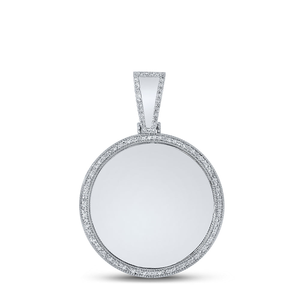 0.63 Ctw Natural Diamond Round Circular Memory Picture Frame Pendant in 10k White Gold