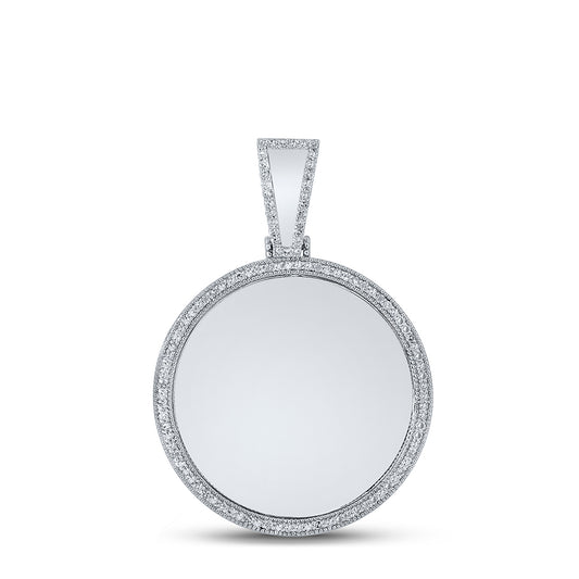 0.63 Ctw Natural Diamond Round Circular Memory Picture Frame Pendant in 10k White Gold