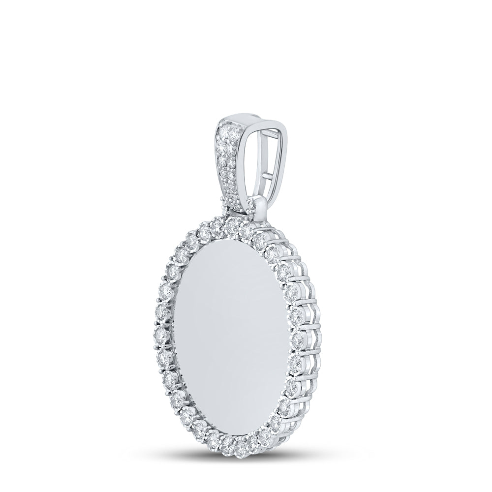 0.82 Ctw Natural Diamond Round Cirle Memory Picture Frame Pendant in 10k White Gold