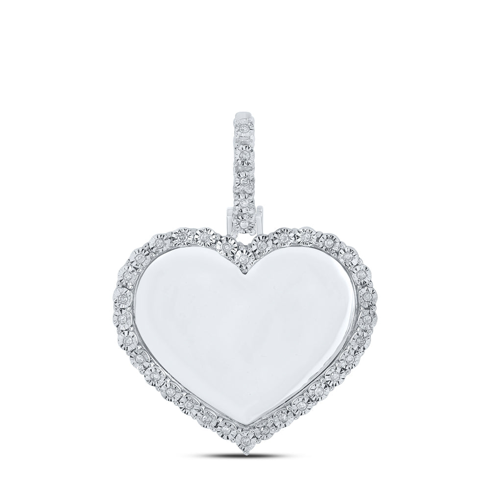 0.09 Ctw Natural Diamond Heart Memory Picture Frame Pendant in 10k White Gold