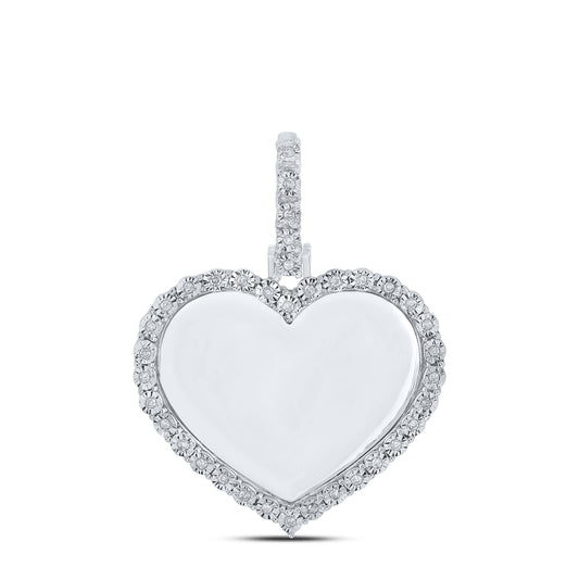0.09 Ctw Natural Diamond Heart Memory Picture Frame Pendant in 10k White Gold