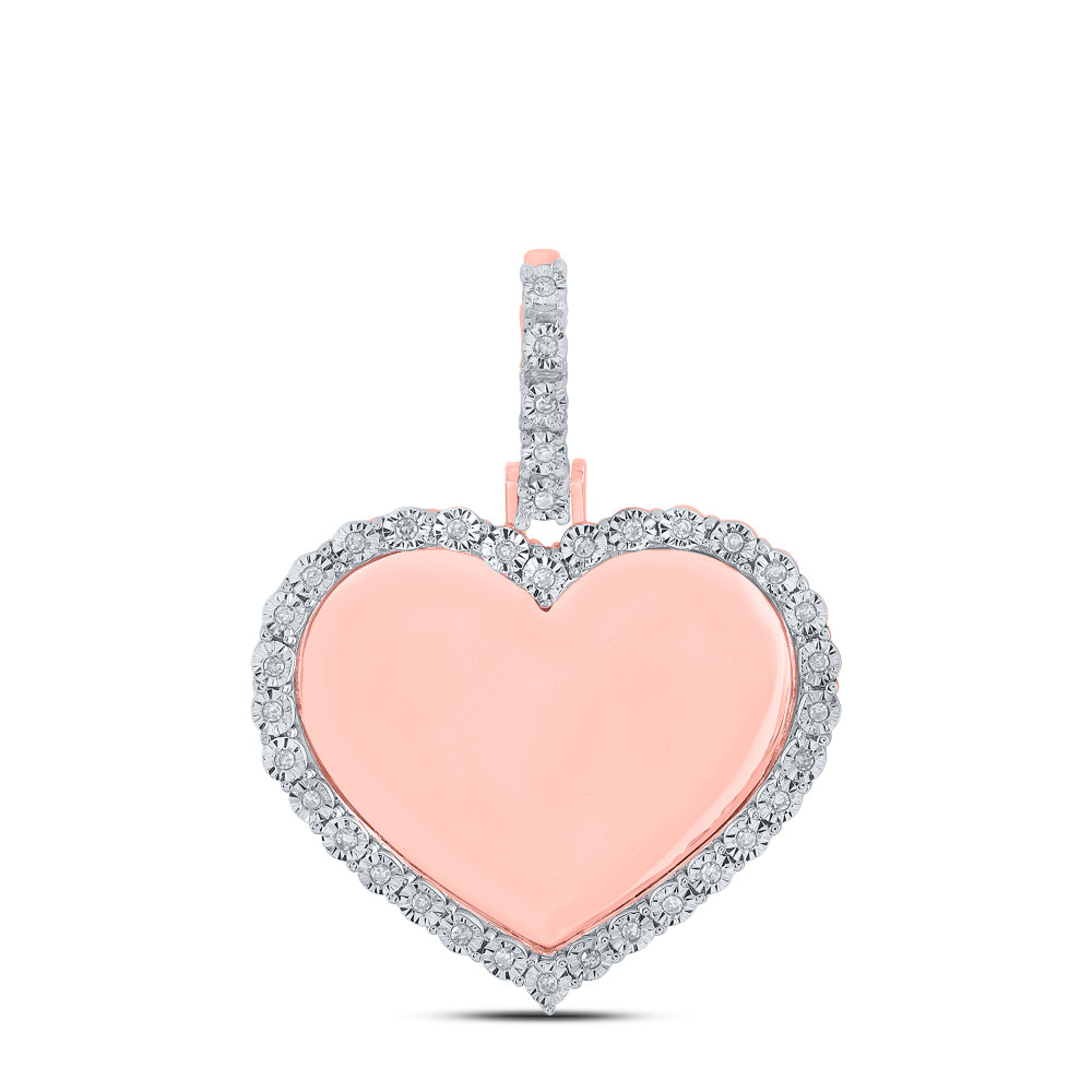 0.09 Ctw Natural Diamond Heart Memory Picture Frame Pendant in 10k Rose Gold