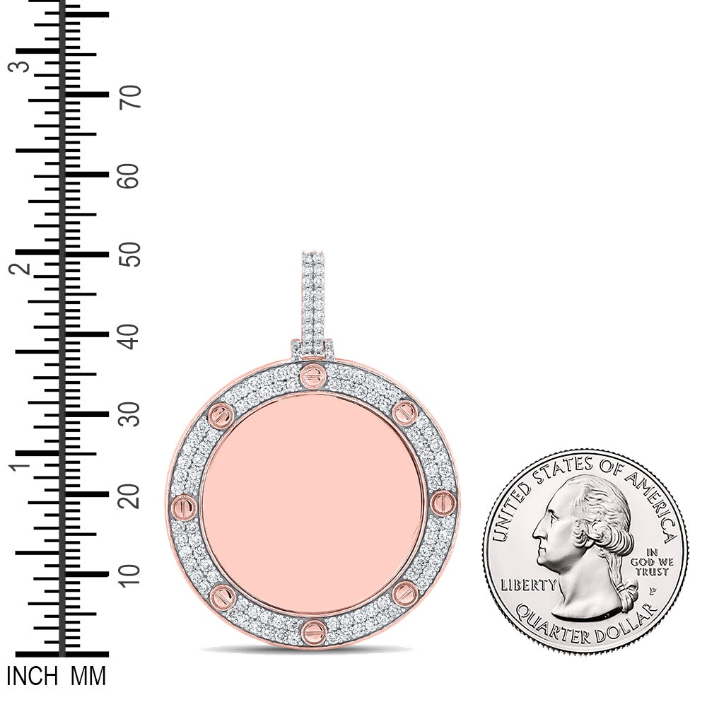 2.11 Ctw Natural Diamond Round Circular Memory Picture Frame Pendant in 10k Rose Gold