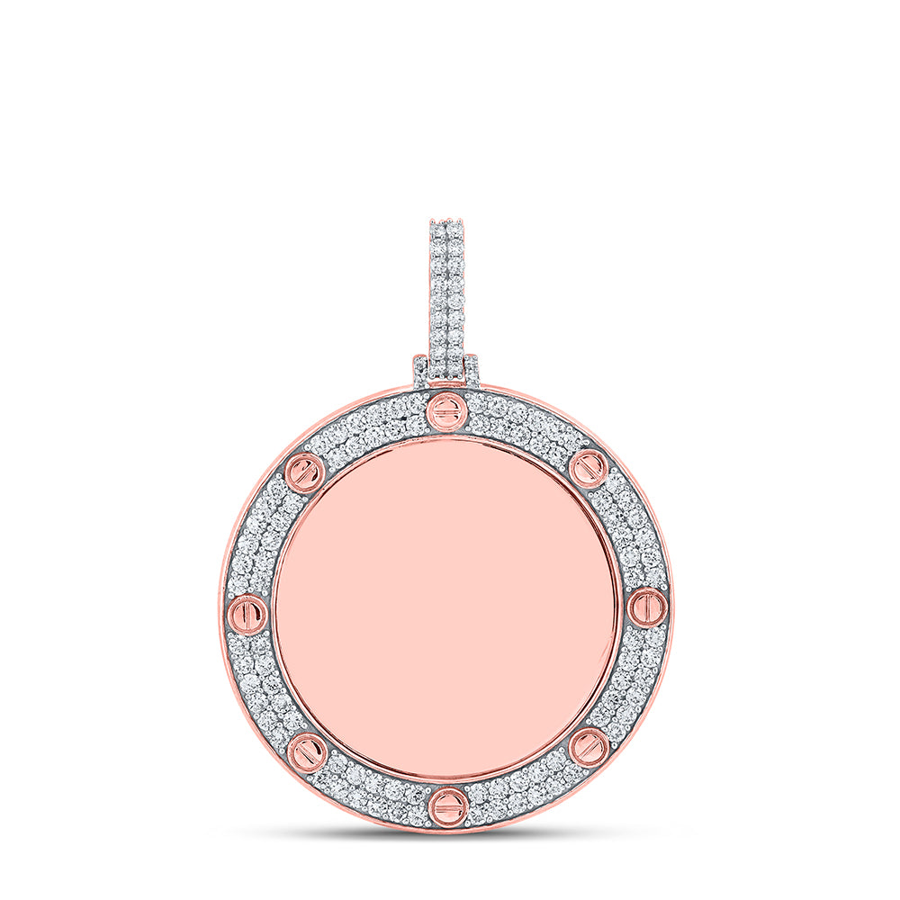 2.11 Ctw Natural Diamond Round Circular Memory Picture Frame Pendant in 10k Rose Gold