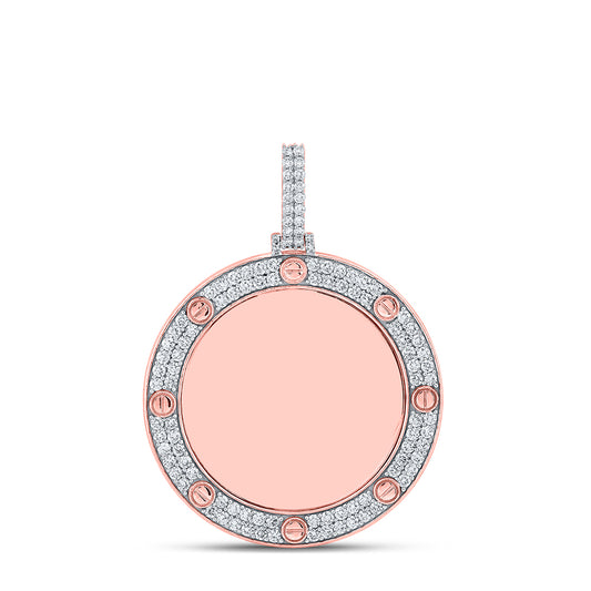 2.11 Ctw Natural Diamond Round Circular Memory Picture Frame Pendant in 10k Rose Gold