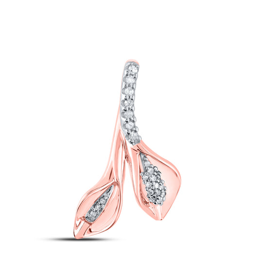 0.1 Ctw Natural Diamond Lily Floral Pendant in 10k Rose Gold