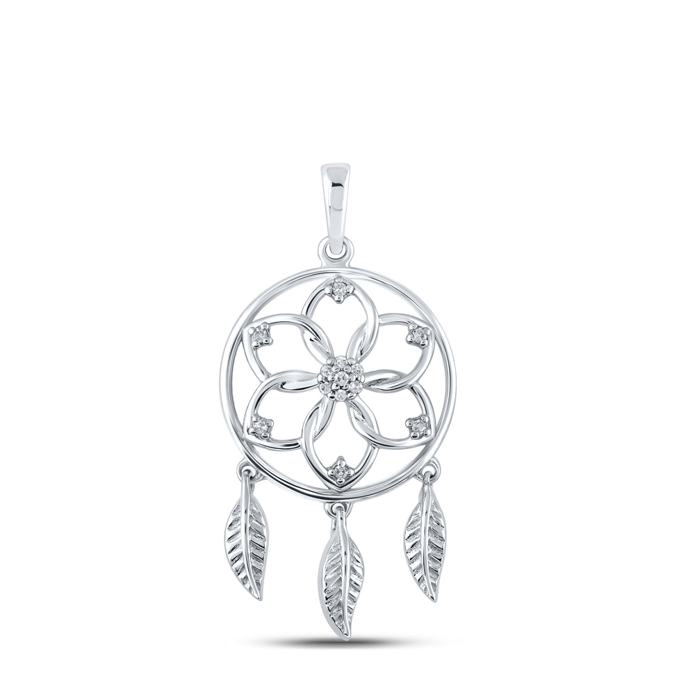 0.05 Ctw Natural Diamond Dream Catcher Pendant in 10k White Gold